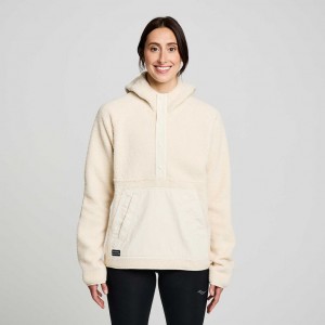 Beige Women's Saucony Recovery Sherpa Pullover Hoodie | AUS-YZUIR