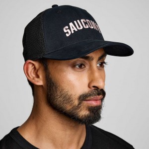 Black Men's Saucony Adjustable Snap Back Trucker Hats | AUS-PMILT