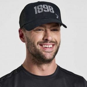 Black Men's Saucony Adjustable Snap Back Trucker Hats | AUSTRALIA-CHUQK