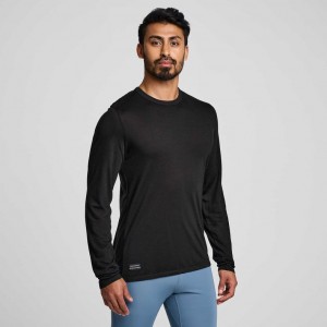 Black Men's Saucony Peregrine Merino Long Sleeve T-Shirt | AUS-KEIZV