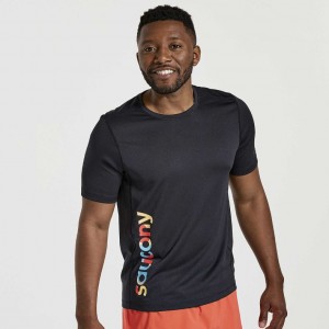 Black Men's Saucony Stopwatch Graphic Short Sleeve T-Shirt | AUS-QSVFY