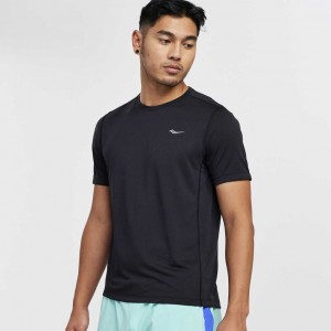 Black Men's Saucony Stopwatch Short Sleeve T-Shirt | AUSTRALIA-NHXQC