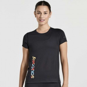 Black Women's Saucony Stopwatch Graphic Short Sleeve T-Shirt | AUSTRALIA-SKUBZ