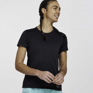 Black Women's Saucony Stopwatch Short Sleeve T-Shirt | AUSTRALIA-HFUZC