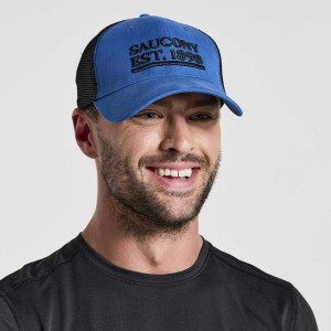 Blue Men's Saucony Adjustable Snap Back Trucker Hats | AUSTRALIA-ARMGC