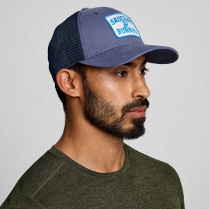 Blue Men's Saucony Adjustable Snap Back Trucker Hats | AUSTRALIA-LDEVS