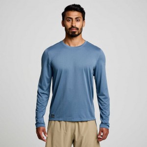 Blue Men's Saucony Stopwatch Long Sleeve T-Shirt | AUSTRALIA-KSMNO