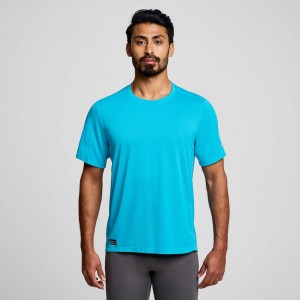 Blue Men's Saucony Stopwatch Short Sleeve T-Shirt | AUS-PXUOI