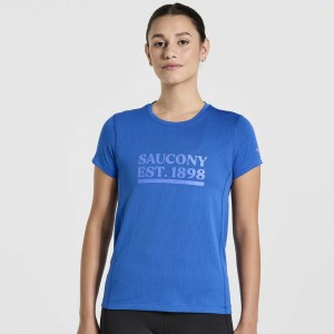 Blue Women's Saucony Stopwatch Graphic Short Sleeve T-Shirt | AUS-IAGSX