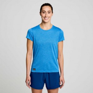 Blue Women's Saucony Stopwatch Short Sleeve T-Shirt | AUS-YMBQP