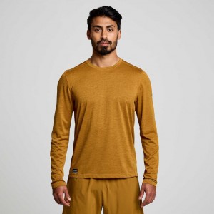 Brown Men's Saucony Stopwatch Long Sleeve T-Shirt | AUS-GWVEF