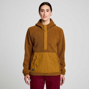 Brown Women's Saucony Recovery Sherpa Pullover Hoodie | AUS-VBFJX