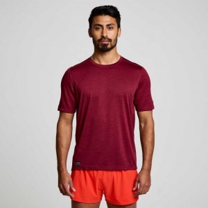 Burgundy Men's Saucony Stopwatch Short Sleeve T-Shirt | AUSTRALIA-ZFWEL