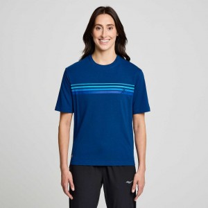 Indigo Women's Saucony Recovery Short Sleeve T-Shirt | AUS-BVRZT