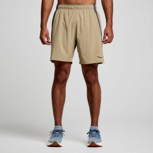 Khaki Men's Saucony Outpace 7" Shorts | AUS-ZBWYT