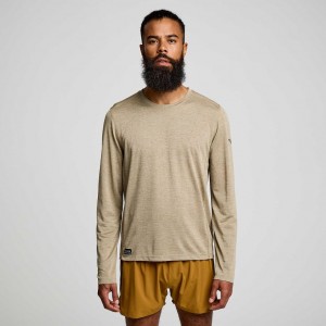 Khaki Men's Saucony Stopwatch Long Sleeve T-Shirt | AUSTRALIA-GMBOU