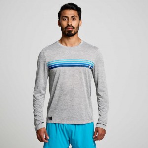 Light Grey Men's Saucony Stopwatch Graphic Long Sleeve T-Shirt | AUSTRALIA-CLZDI