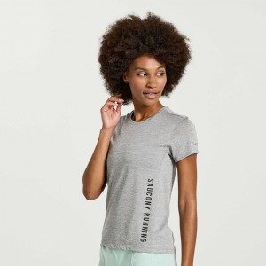 Light Grey Women's Saucony Stopwatch Graphic Short Sleeve T-Shirt | AUS-KLOMD