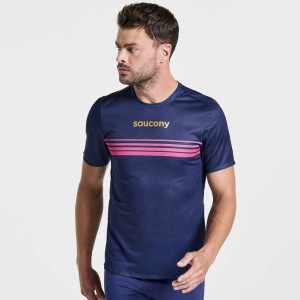 Navy Men's Saucony Elite Short Sleeve T-Shirt | AUS-YKDER