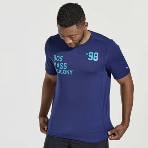 Navy Men's Saucony Stopwatch Graphic Short Sleeve T-Shirt | AUS-FKHWS