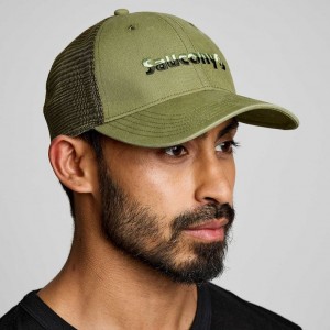 Olive Men's Saucony Adjustable Snap Back Trucker Hats | AUS-IOWBK