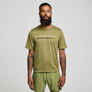 Olive Men's Saucony Stopwatch Graphic Short Sleeve T-Shirt | AUSTRALIA-CWTLK