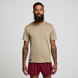 Olive Men's Saucony Stopwatch Short Sleeve T-Shirt | AUS-CQKFB