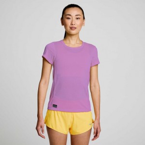 Purple Women's Saucony Stopwatch Short Sleeve T-Shirt | AUSTRALIA-WFPMS