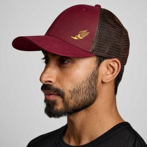 Red Men's Saucony Adjustable Snap Back Trucker Hats | AUS-LFWSP