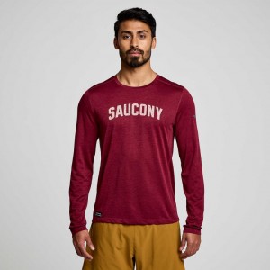 Red Men's Saucony Stopwatch Graphic Long Sleeve T-Shirt | AUS-RJYVH