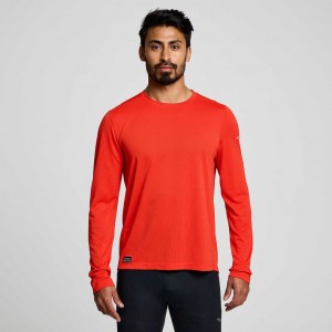 Red Men's Saucony Stopwatch Long Sleeve T-Shirt | AUS-JBHRM