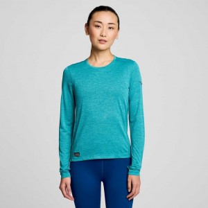 Turquoise Women's Saucony Stopwatch Long Sleeve T-Shirt | AUS-XLCKG