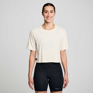 White Women's Saucony Recovery Boxy T-Shirt | AUS-FKWIP