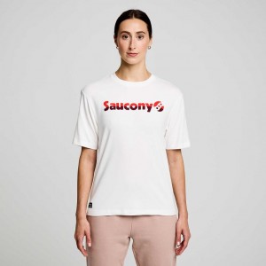 White Women's Saucony Recovery Short Sleeve T-Shirt | AUS-KQGWR