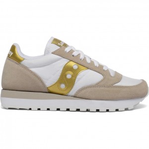 White / Beige / Gold Women's Saucony Jazz Original Trainer | AUS-JGTFA