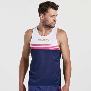 White / Navy Men's Saucony Elite Singlet | AUS-DOPMY