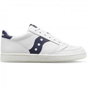 White / Navy Men's Saucony Jazz Court PU Trainer | AUSTRALIA-BHKGX