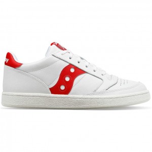 White / Red Men's Saucony Jazz Court PU Trainer | AUS-DYBQO