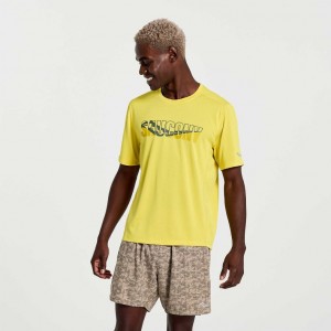 Yellow Men's Saucony Stopwatch Graphic Short Sleeve T-Shirt | AUSTRALIA-WUOVR