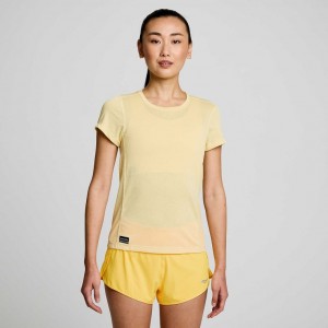 Yellow Women's Saucony Stopwatch Short Sleeve T-Shirt | AUS-VCUFK