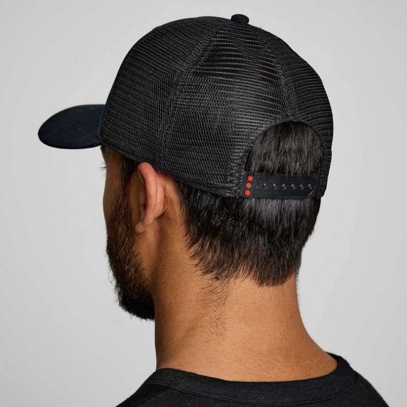 Black Men's Saucony Adjustable Snap Back Trucker Hats | AUS-PMILT