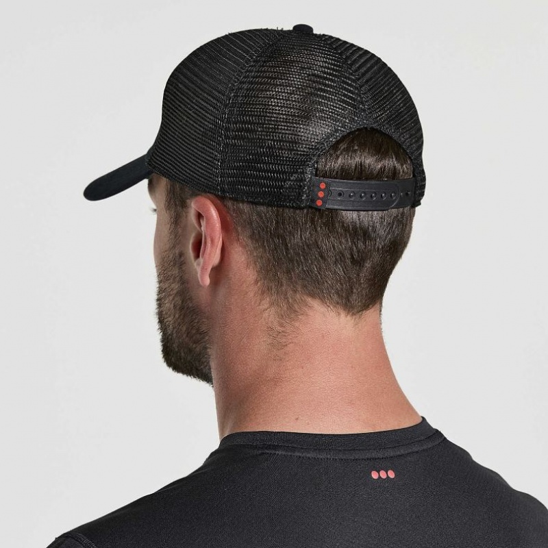 Black Men's Saucony Adjustable Snap Back Trucker Hats | AUSTRALIA-CHUQK