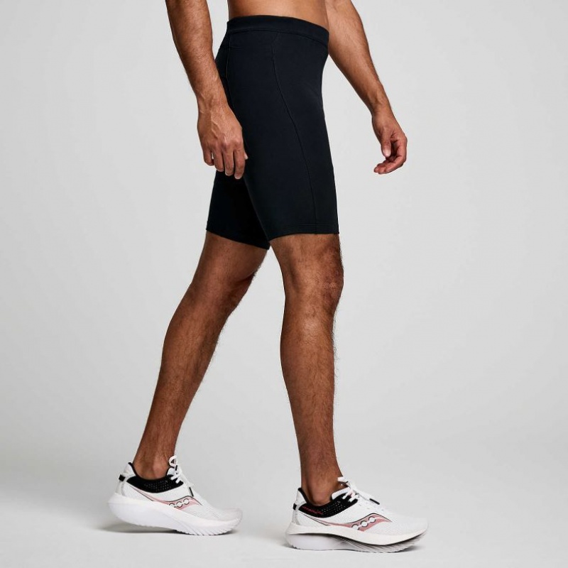 Black Men's Saucony Fortify Lined Half Tight | AUS-ETKNV