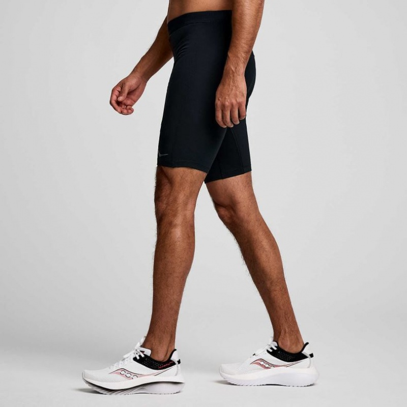 Black Men's Saucony Fortify Lined Half Tight | AUS-ETKNV