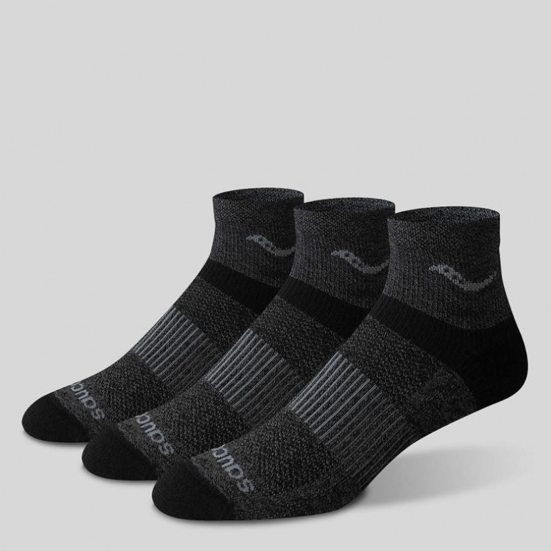 Black Men's Saucony Inferno Merino Wool Blend Quarter 3-Pack Socks | AUS-ZAEVY