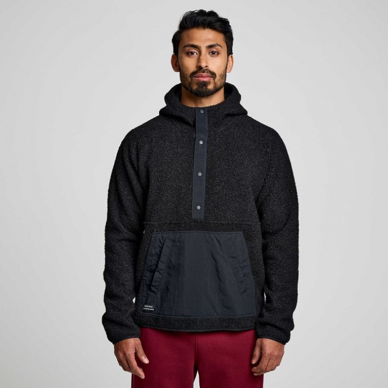 Black Men\'s Saucony Recovery Sherpa Pullover Hoodie | AUSTRALIA-SGWKX