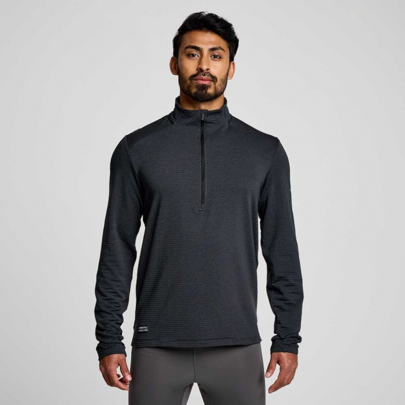 Black Men\'s Saucony Triumph 3D 1/2 Zip Sweatshirt | AUS-ZYVHG