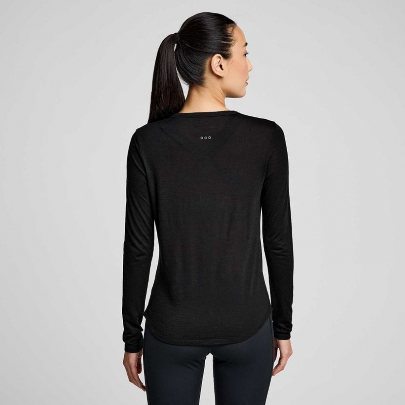 Black Women's Saucony Peregrine Merino Long Sleeve T-Shirt | AUSTRALIA-GBLQC