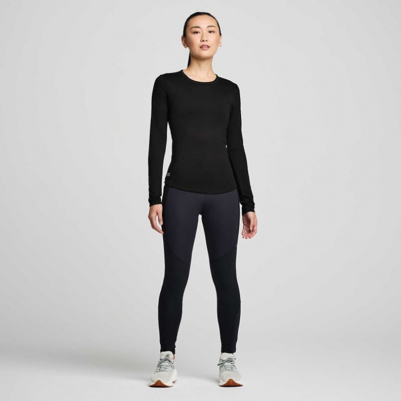 Black Women's Saucony Peregrine Merino Long Sleeve T-Shirt | AUSTRALIA-GBLQC