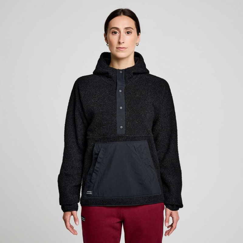 Black Women\'s Saucony Recovery Sherpa Pullover Hoodie | AUSTRALIA-IPQYF